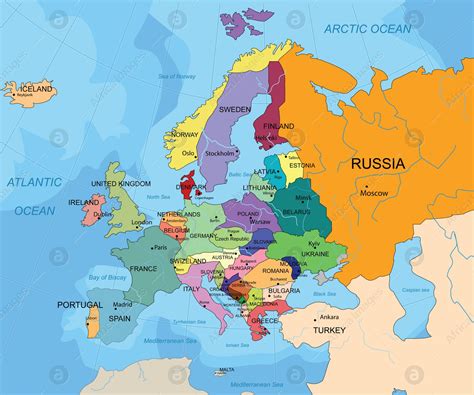 Political Map Of Western Europe Color Illustration Stock Photo