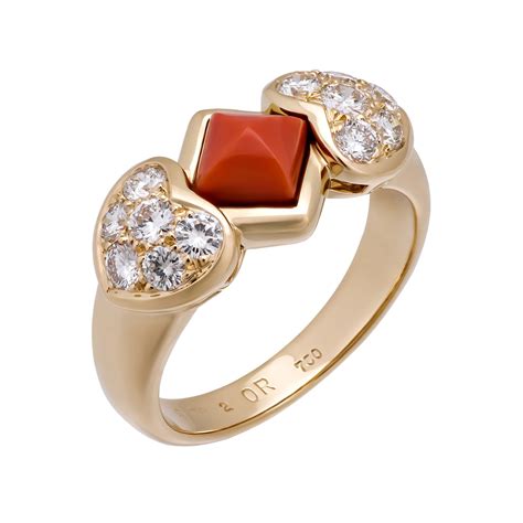 Vintage Christian Dior 18k Yellow Gold Coral Diamond Ring Ring