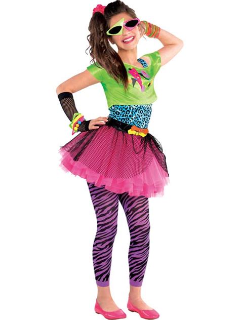 Childs Girl 80s Costume Totally Awesome Teen Neon Disco Retro Fancy