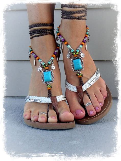Turquoise Boho BAREFOOT Sandals FESTIVAL Sandals Native By GPyoga Boho