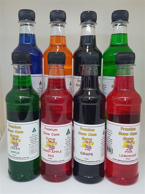 8 X 375ml Assorted Flavours Snow Cone Syrups Ready To Use Allans