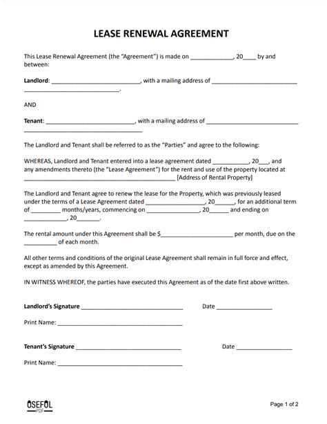 Free Rentlease Renewal And Extension Agreement Template