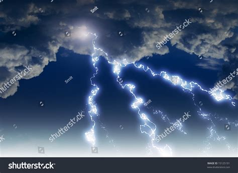 Lightning In Dark Cloudy Sky Stock Photo 15125191