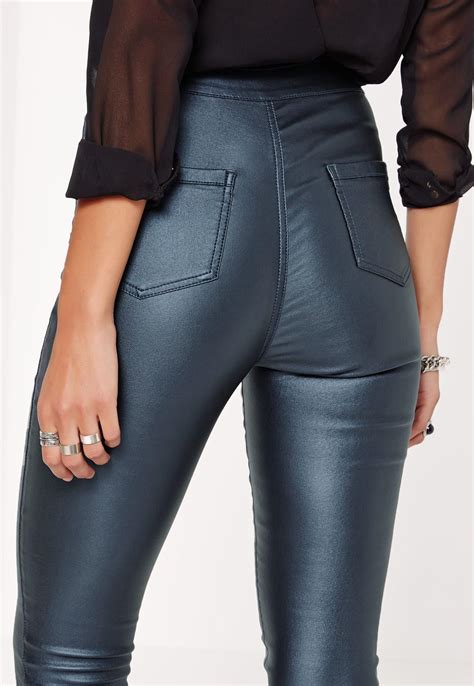 Missguided Vice High Waisted Coated Skinny Jeans Blue In Blue Lyst