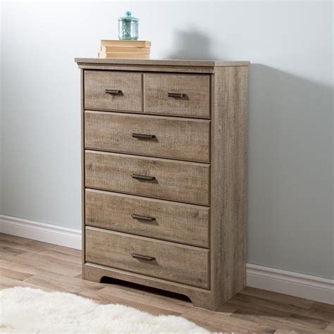 South Shore Versa 5 Drawer Wood Chest In Weathered Oak 9066035