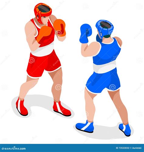 Boxing Players Summer Games Icon Set3d Isometric Boxer Stock Vector