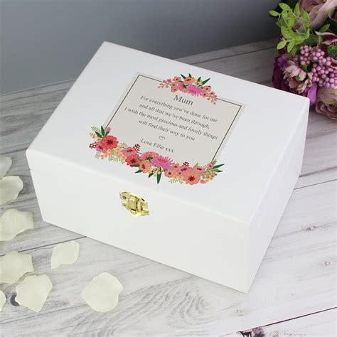 Personalised Floral Wishes White Wooden Keepsake Box Wedding Keepsake