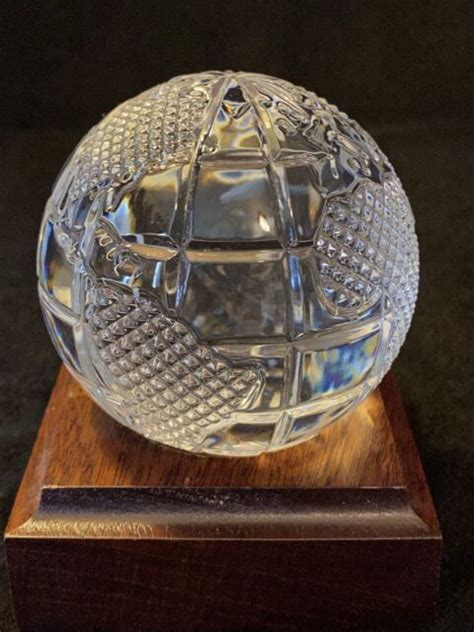 Waterford Crystal Globe Earth World Paperweight Figurine On Wood Base