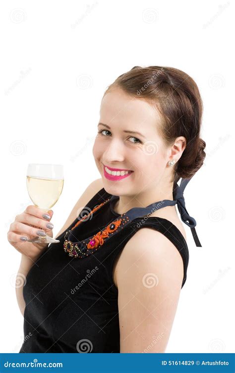 Beautiful Young Brunette Woman Holding A Glass Of White Wine Stock Image Image Of Brznette