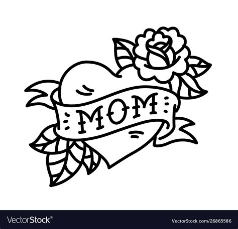 A Tattoo With Inscription Mom Heart Royalty Free Vector