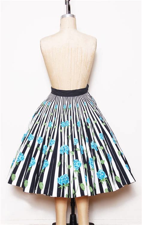 Vintage 50s Rose Print Circle Skirt 50s Striped Swing Skirt Etsy