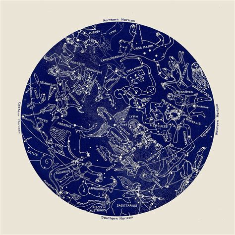 Antique Zodiac Constellation Map Blue Star Chart Blue Etsy