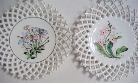 Vintage Milk Glass Plates Floral Motif Open Lattice Work 6 Etsy