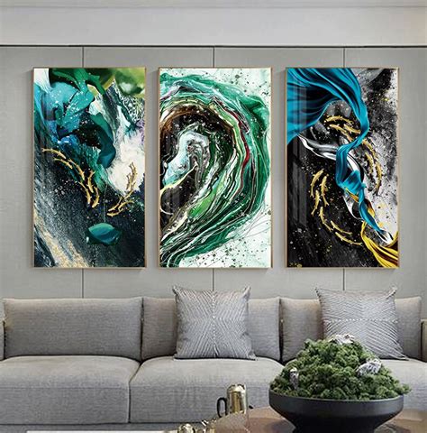 Luxury Abstract Nordic Wall Art Lucky Golden Fish Green Blue