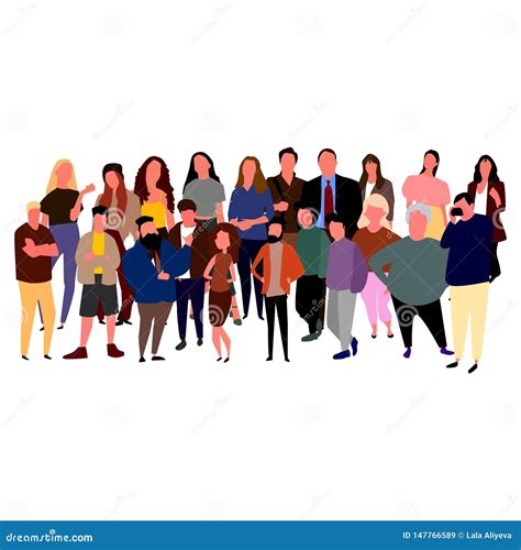 Set Of Young Men And Women Standing Together Vector Stock Vector
