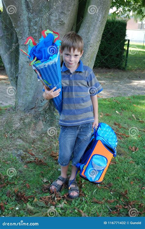 School Begins Boy At His First Day At School Stock Photo Image Of