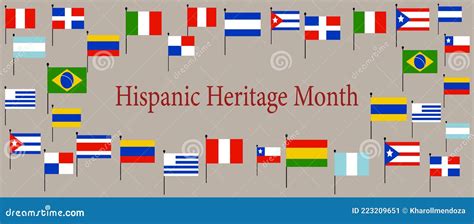 Mes Del Patrimonio Hispano Nacional Y Banderas De América Ilustración