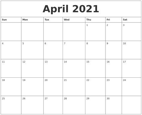 Monthly calendar download in pdf format. April 2021 Printable Calendar Pdf