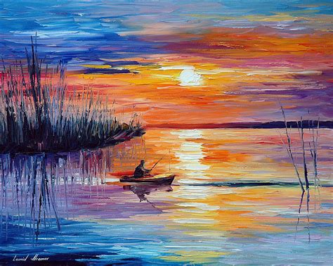 Lake Okeechobee Sunset Fishing Abstract Painting Canvas Painting