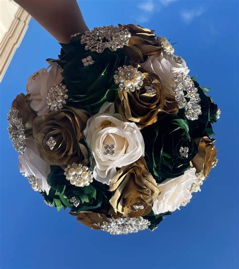 Emerald Green Gold And Ivory Quinceañera Bouquet