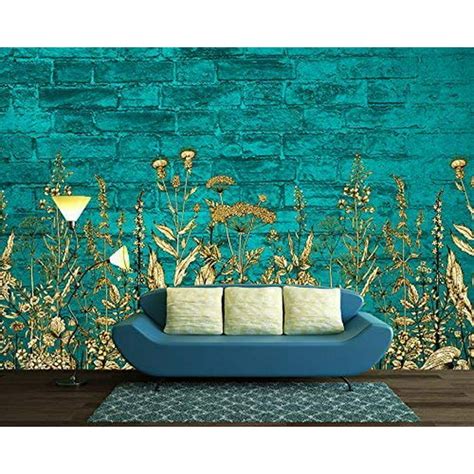 Wall26 Large Wall Mural Light Blue Flowers On Teal Color Brick Wall