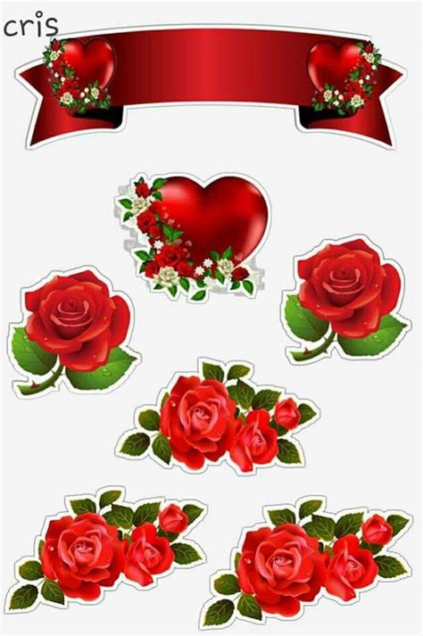 Topo De Bolo Rosas Vermelhas Birthday Cake Toppers Flower Printable