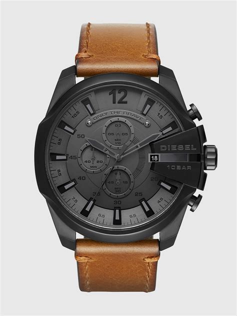 Brown Leather Chronograph Watch Diesel