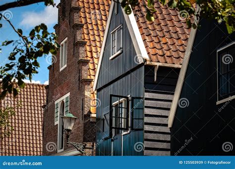 Traditional Dutch Houses Of Wood Built With Typical Architecture Stock