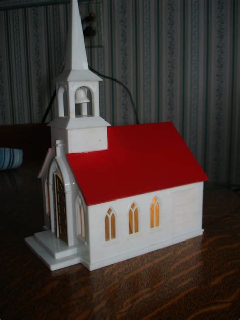Music Box Plastic Lighted Church Nice Condition Works Free