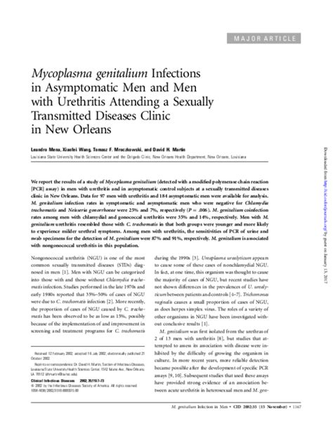 Pdf Mycoplasma Genitalium Infection In Women Attending A Sexually