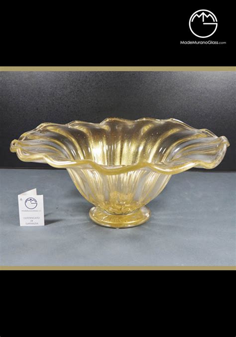 Murano Glass Bowl All Gold 24 Carats Venetian Glass Vases Murano Collection Made Murano Glass