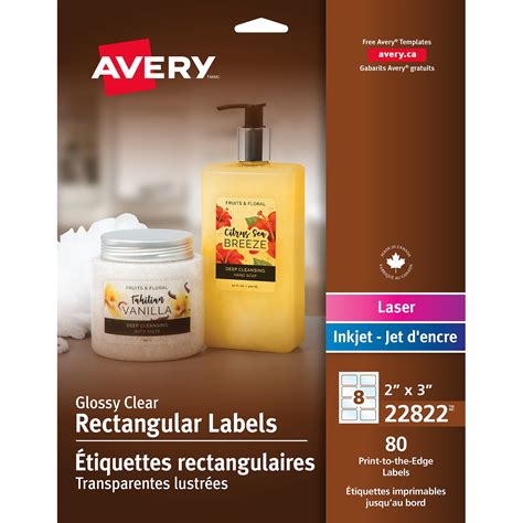 Avery 22822 Glossy Clear Rectangle Labels 2 X 3 Sheet Of 8 Labels