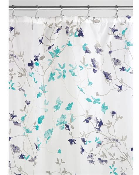 Interdesign 60720 Teal And Navy Twiggy Floral Shower Curtain