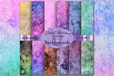 Pastel Rainbow Grunge Backgrounds 12 Image Set Graphic By