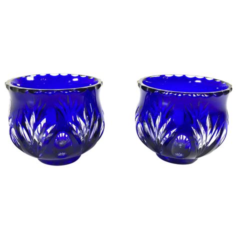 Art Glass Pottery Glass Vintage Bohemian Czech Cobalt Blue Cut To