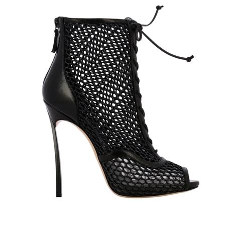 Casadei Blunt Ankle Boot With Blade Heel In Mesh And Leather Shopstyle