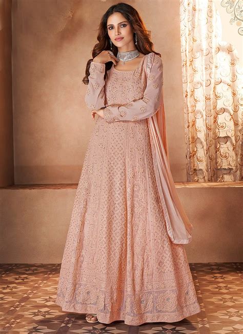 Rose Pink Lucknowi Heavy Embroidered Anarkali Suit Indian Heavy Anarkali Lehenga Gowns Sharara