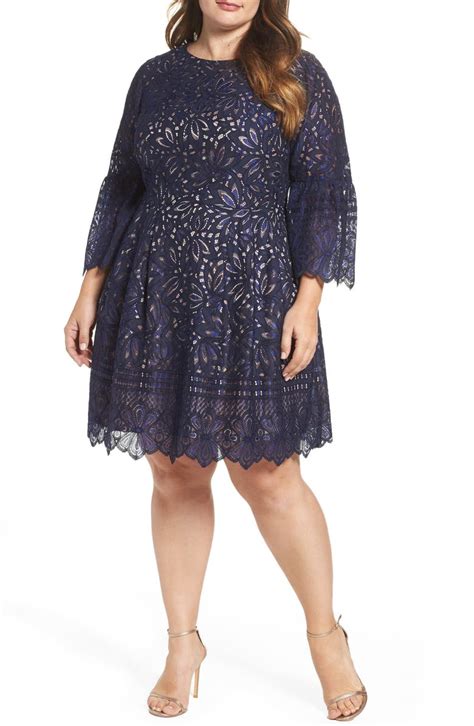 eliza j lace bell sleeve fit and flare dress plus size nordstrom