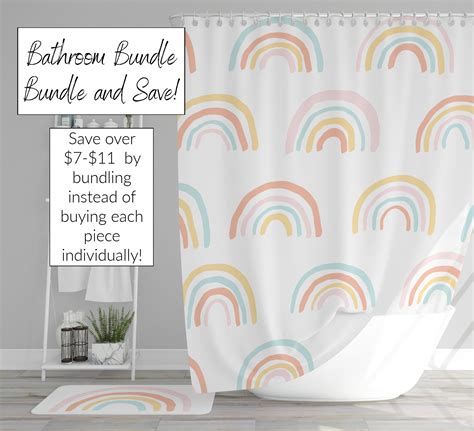 Boho Kids Rainbow Shower Curtain Pastel Rainbow Bath Mat Etsy