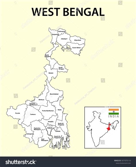 West Bengal Map Political Administrative Map Stock Vector Royalty Free