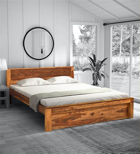 Buy Acropolis Solid Wood Queen Size Bed In Rustic Teak Finish By