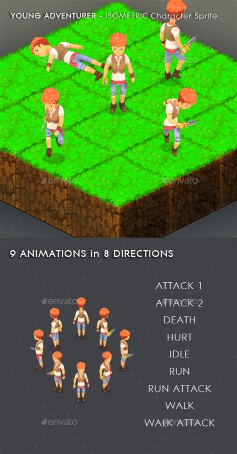Young Adventurer Isometric Character Sprite Game Assets Graphicriver