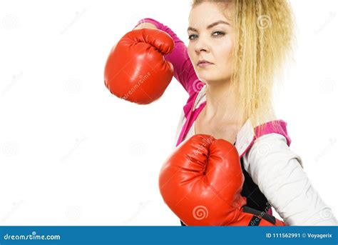 Woman Wearing Boxing Gloves Stock Image Image Of Isolated Sport