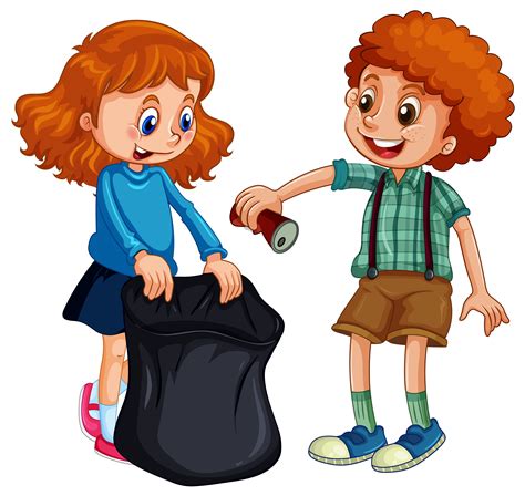 Boy And Girl Picking Up Trash 418937 Vector Art At Vecteezy