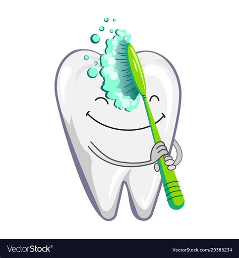 Cute Happy Smiling Tooth With Toothbrush And Vector Image
