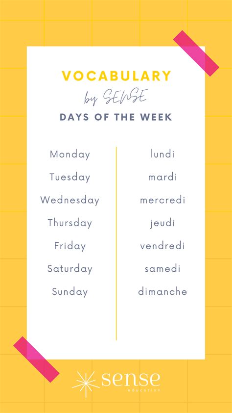 Jours de la semaine en anglais | Semaine en anglais, Les jours en