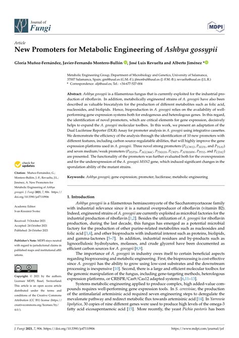 Pdf New Promoters For Metabolic Engineering Of Ashbya Gossypii