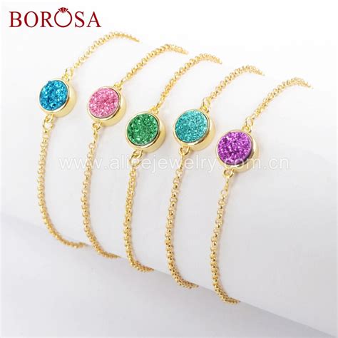 Borosa 5 10pcs Daily Handmade Women Bracelets Round Titanium Rainbow