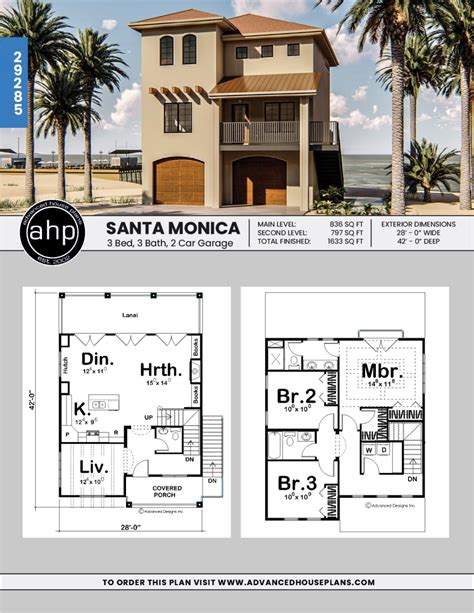 2 Story Coastal House Plan Santa Monica Beach House Plans Coastal