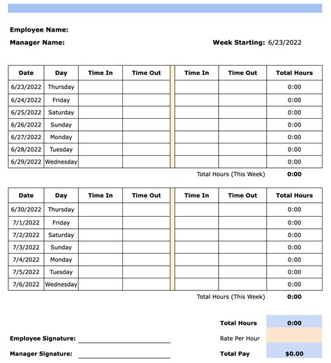 Free Timesheet Templates For 2023 Excel Pdf Word 2023